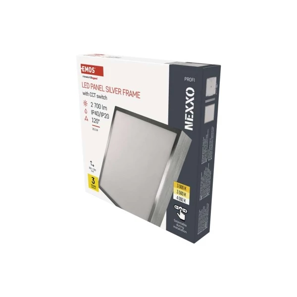 LED felületi lámpatest NEXXO, négyzet, ezüst, 28,5W, CCT