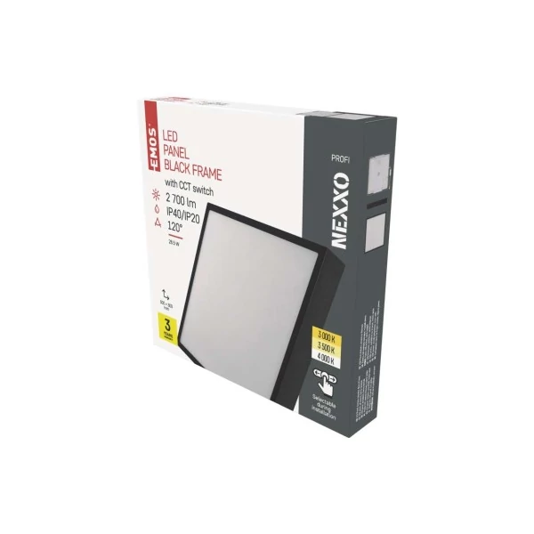 LED felületi lámpatest NEXXO, négyzet, fekete, 28,5W, CCT