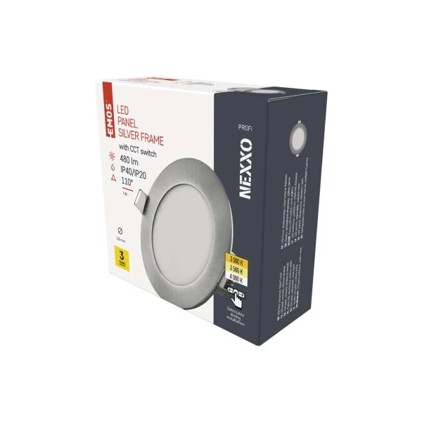 LED süllyesztett lámpatest NEXXO, kerek, ezüst, 7W, CCT
