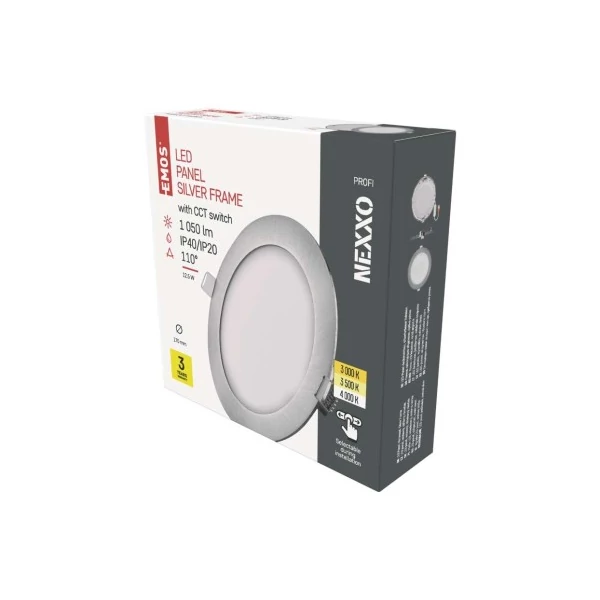 LED süllyesztett lámpatest NEXXO, kerek, ezüst, 12W, CCT