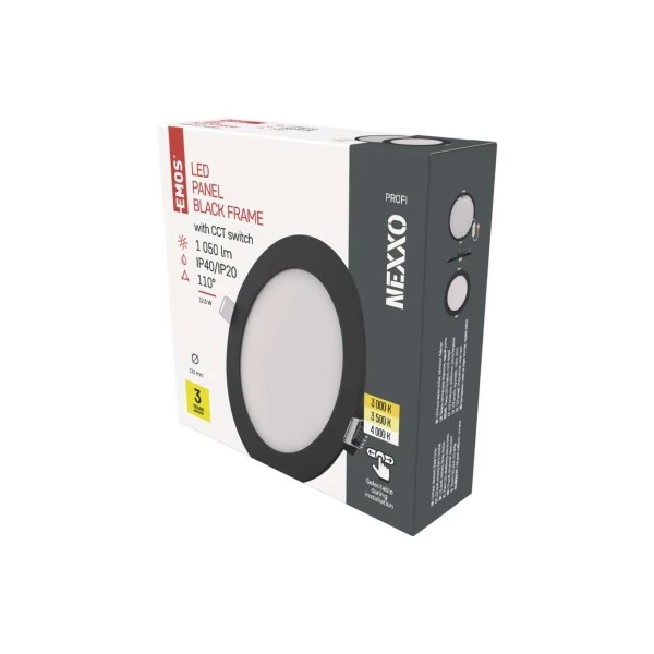 LED süllyesztett lámpatest NEXXO, kerek, fekete, 12W, CCT