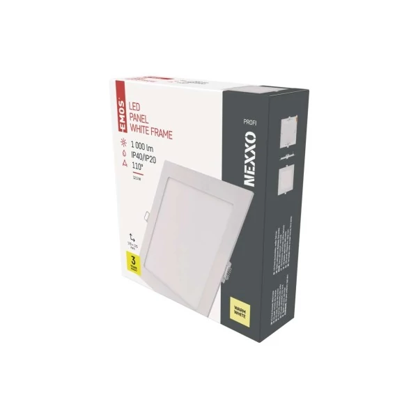 LED süllyesztett lámpatest NEXXO, négyzet, fehér, 12W, meleg fehér