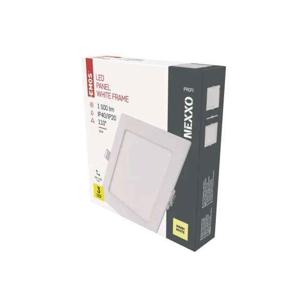 LED süllyesztett lámpatest NEXXO, négyzet, fehér, 18W, meleg fehér