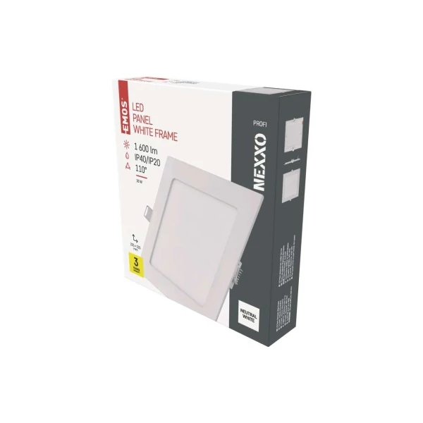 LED süllyesztett lámpatest NEXXO, négyzet, fehér, 18W, természetes fehér