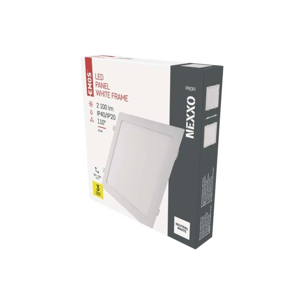 LED süllyesztett lámpatest NEXXO, négyzet, fehér, 24W, természetes fehér