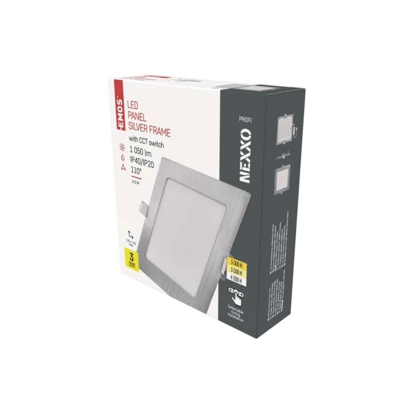 LED süllyesztett lámpatest NEXXO, négyzet, ezüst, 12W, CCT
