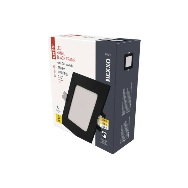LED süllyesztett lámpatest NEXXO, négyzet, fekete, 7W, CCT