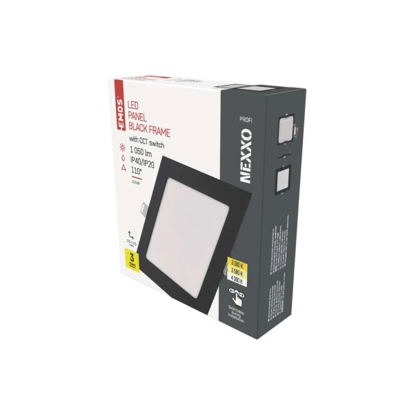 LED süllyesztett lámpatest NEXXO, négyzet, fekete, 12W, CCT