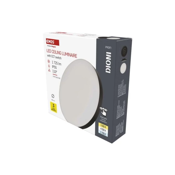 LED-es felületi lámpatest DIONI kerek, fekete, 15W, változtatható CCT-vel
