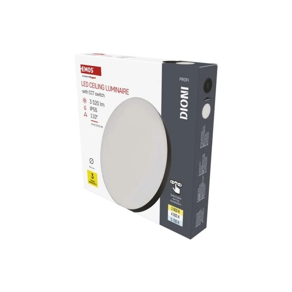 LED-es felületi lámpatest DIONI kerek, fekete, 32W, változtatható CCT-vel