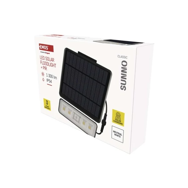 EMOS LED SOLAR reflektor hordozható SUNNO, PIR, 1300lm IP54 természetes fehér
