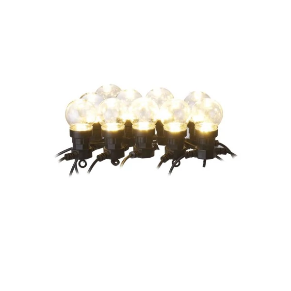 LED fényfüzér – 10x party égő, átlátszó, 5 m, kültéri és beltéri, meleg fehér