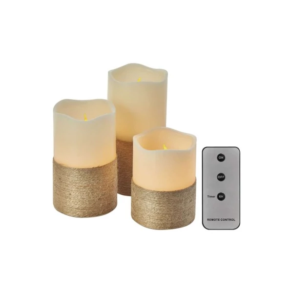 LED dekoráció – 3x viaszgyertya zsinórral, 3x 3x AAA, beltéri, vintage, távirányító