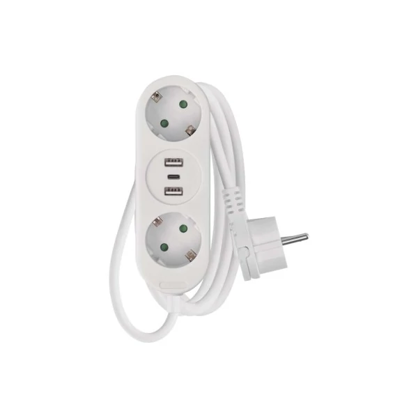 Hosszabbító 1,4 m / 2 aljzat+2×USB-A+1×USB-C / fehér / PVC / 1,5 mm2