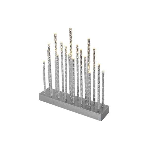 LED gyertyatartó, ezüst, 28,5 cm, 3x AA, beltéri, meleg fehér, időzítő