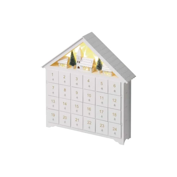LED adventi naptár, fa, 35x33 cm, 2x AA, beltéri, meleg fehér, időzítő