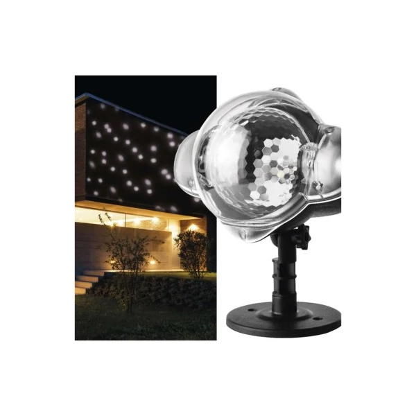 LED dekoráció projektor – hulló hópelyhek, kültéri és beltéri, fehér