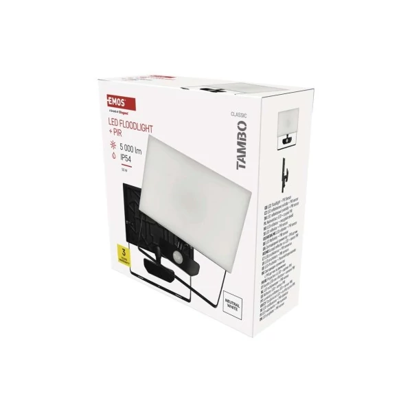 LED-es reflektor TAMBO mozgásérzékelővel, 50 W, 5000 lm, fekete