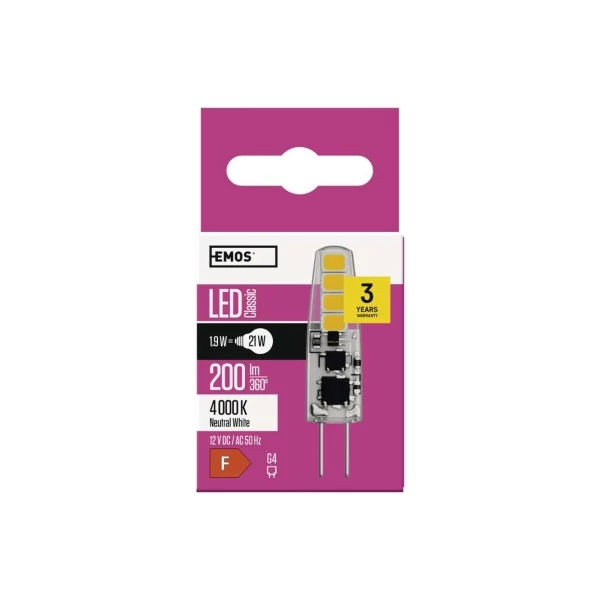 LED izzó Classic JC / G4 / 1,9 W (21 W) / 200 lm / természetes fehér