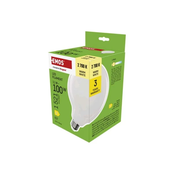 LED izzó Filament G125 / E27 / 11 W (100 W) / 1521 lm / Meleg fehér