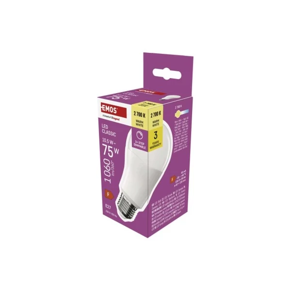 LED izzó Classic A60 / E27 / 10,5 W (75 W) / 1 060 lm / meleg fehér / dimmelhető