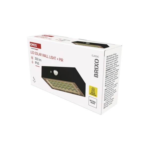 EMOS LED SOLAR lámpatest BRIXO PIR, 350lm IP65 természetes fehér