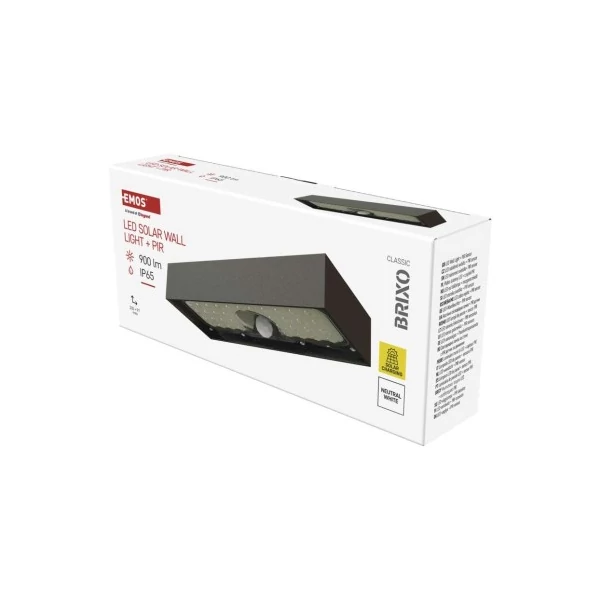 EMOS LED SOLAR lámpatest BRIXO PIR, 900lm IP65 természetes fehér