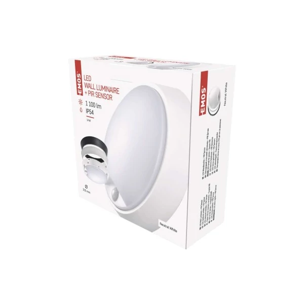 EMOS LED mennyezeti lámpa ZURI 14W 1100lm IP54 PIR érzékelővel természetes fehér