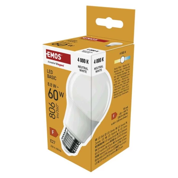 LED izzó Basic A60 / E27 / 8,8 W (60 W) / 806 lm / Természetes fehér