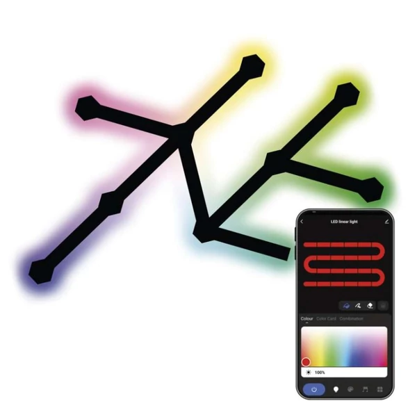 GoSmart LED-es lámpatest Lines fekete, 9 részből álló, 34 W, RGBIC dimmelhető, WiFi