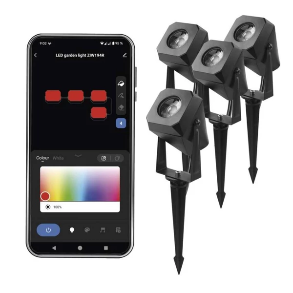 GoSmart kültéri LED spotlámpa, kezdő készlet, 4 darab, 7 W, RGBIC dimmelhető, WiFi