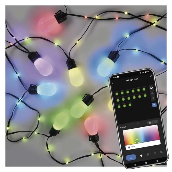 GoSmart LED fényfüzér – 15× parti izzók, 15 m, kültéri és beltéri, RGBIC WiFi