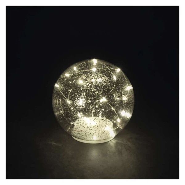 LED karácsonyi üveggömb - arany, 15 cm, 3x AA, beltéri, meleg fehér, időzítő