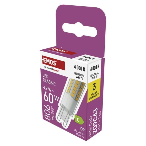 LED izzó Classic JC / G9 / 4,9 W (60 W) / 806 lm / Természetes fehér