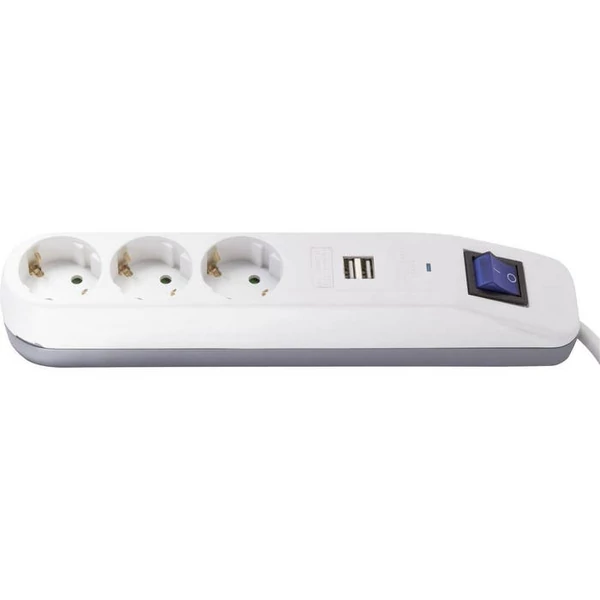 Asztali elosztó "ICE" 3-as kapcsolóval 2USB-vel 1.4m fehér-szürke 0014348100