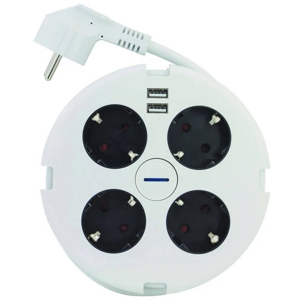 Asztali elosztó "PowerDisc" 4-es kapcsolós, 1.4m, 2db USB-vel 0015428109