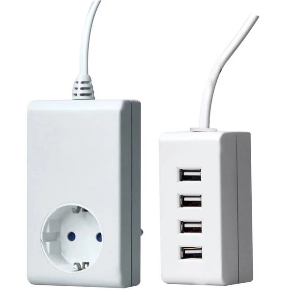 Földelt köztes csatlakozóaljzat, USB töltő 4-es asztali töltő 1m vezetékkel 0432H