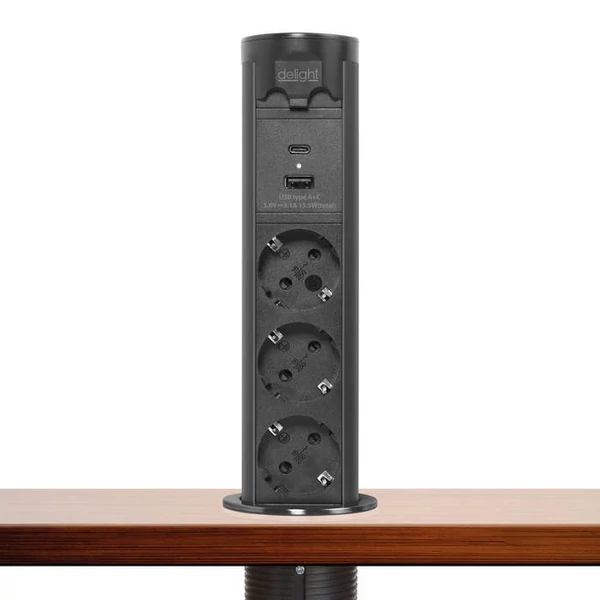 Motoros rejtett elosztó - "Touchcontrol" - 3-as + USB + Type-C - fekete