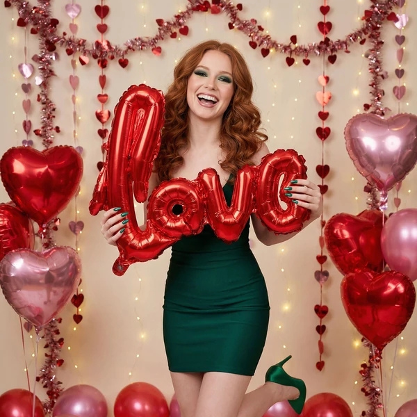 Lufi - "LOVE" felirat - metál bordó, fólia - 55 cm