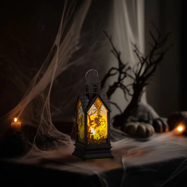 Halloween-i világító dekoráció - boszorkány - sárga LED - 17,5 x 6,3 x 6,3 cm - 3 x LR44