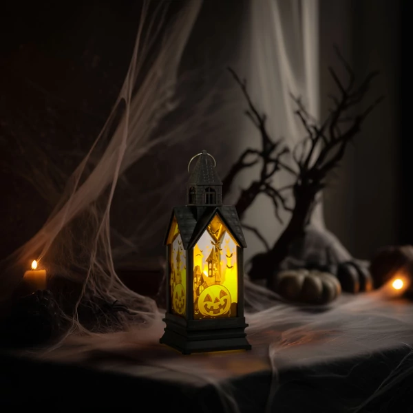 Halloween-i világító dekoráció - tök - sárga LED - 17,5 x 6,3 x 6,3 cm - 3 x LR44