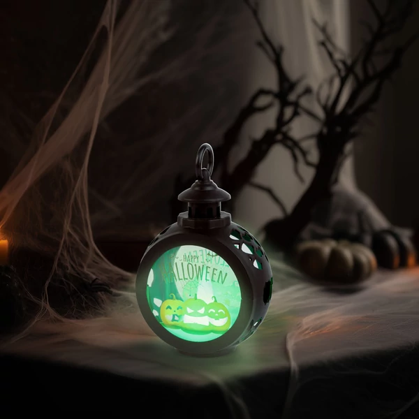 Halloween-i világító dekoráció - tök - felakasztható - LED - 8,5 x 13,5 cm