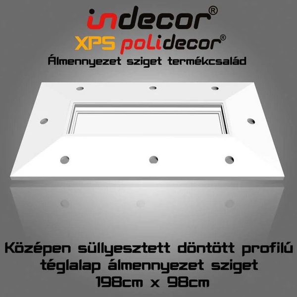 T-200x100-D Téglalap döntött frontú álmennyezet sziget test 196cm x 98cm